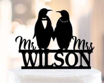 Penguin Wedding Cake Topper,Penguin Cake Topper,Mr and Mrs Cake Topper,Custom Cake Topper,Animal Cake Topper,Penguin Silhouette Topper 1365