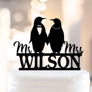 Penguin Wedding Cake Topper,Penguin Cake Topper,Mr and Mrs Cake Topper,Custom Cake Topper,Animal Cake Topper,Penguin Silhouette Topper 1365