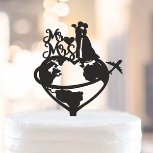 Travell Wedding Cake Topper,Airplane Wedding Cake Topper,Travelling Bride and Groom Cake Topper,Mr and Mrs Cake Topper,Travell themed (1278)