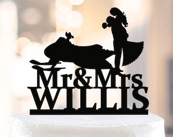 Snowmobile Bride and Groom Wedding Cake Topper, snow mobile cake topper, couple wedding cake topper, Wedding Cake Topper with surname 1495