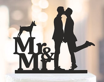 Gay Cake Topper + DOG, Two Groom Cake Topper, Gay Wedding Cake Topper, Gay silhouette topper, Wedding Cake Topper For Men, mr and mr (1201)