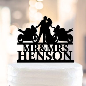 Couple Cake Topper with Name,Bride and Groom Cake Topper,Biker Cake Topper Personalized,Wedding Cake Topper,Last name cake topper   1313