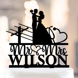 Lineman Wedding Cake Topper, Electrician and Nirse Cake Topper, Builder Cake Topper,Medical cake topper, Unique Cake Topper, Cake Toppers