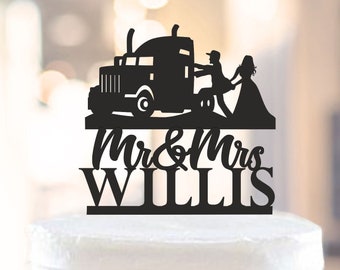 Trucker Wedding cake topper,Funny Wedding Cake Topper,Truckers Cake Topper,Driver Wedding Cake Topper,mr mrs topper,Couple silhouette 1459