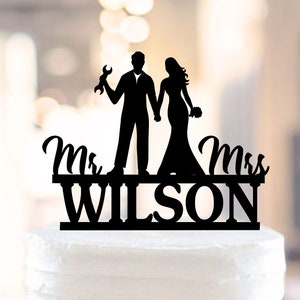 Mechanic Wedding Cake Topper,Auto Car Mechanic Cake Topper,Wedding Cake Topper Funny ,Wrench Tools,Bride and Groom,Mr & Mrs Cake Topper 1385