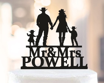 Cowboy Family Cake Topper,Bride and Groom with little boy Topper,Cowboy Couple with child,Wedding Couple with Son,Cowboy Cake Topper (1480)