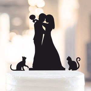 Cake topper with cats,silhouette cake topper with two cats,cats cake topper,wedding silhouette cake topper with cats,cake topper cats (1042)