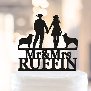 Topper per torta nuziale da cowboy, Topper per torta country, Topper per torta western, Topper per torta nuziale country, Topper per torta da cowboy con cane (1173)