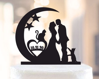 Moon and Stars Cake Topper,Mr and Mrs Wedding Cake Topper,Moon Cake Topper,Bride and Groom in Moon,To the Moon and Back cake topper 1483