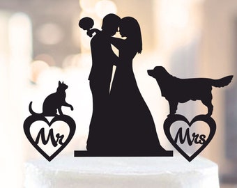 Wedding Cake topper with Cat and Dog,Wedding Cake topper with Dog and Cat,topper with dog and cat,Topper for wedding,rustic cake topper 1084