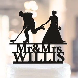 Hockey Theme Cake Topper,Hockey Player Cake Toppers,Bride Dragging Groom Cake Topper,hockey stick cake topper,Mr and Mrs Topper (1127)