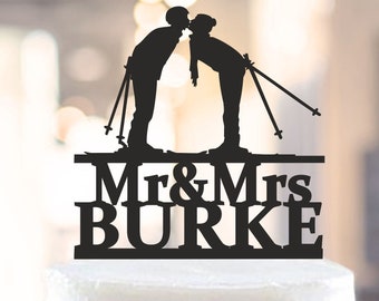 Bride and Groom Skiers Cake Topper, Winter sports Cake Topper, Winter Wedding,Winter Skiing Wedding Cake Topper,Skiers Wedding Topper (1193)