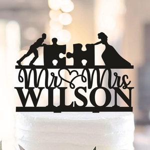 Puzzle cake topper, Puzzle wedding cake topper, Puzzle couple, wedding cake topper, bride and groom silhouette, funny cake topper (1186)