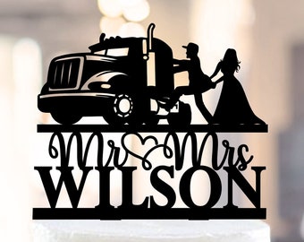 Wedding cake toppers,cake topper Wedding,Mr and Mrs cake topper,Truckers Cake Topper,Cake Topper decor,Trucker Party (1225)