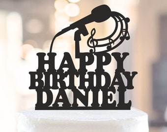 Personalized Microphone Karaoke with Name Birthday Cake Topper, Custom cake topper, Music cake topper  (1340)