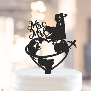 Travel Wedding Lesbian cake topper,Lesbian wedding cake topper,mrs and mrs wedding cake topper,wedding lesbian silhouette cake topper (1431)