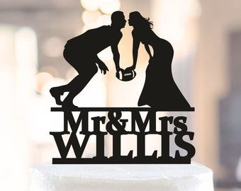 Rugby cake topper, Rugby Wedding, A Love Match Rugby Sports Fan, Bride and Groom Wedding Cake Topper, American football cake topper (1143)