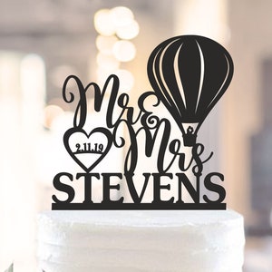 Hot-Air Balloon Wedding Cake Topper, Wedding Cake Topper, Mr and Mrs Cake Topper With Last Name, Unique Cake Topper,Acrylic Cake Topper 1338