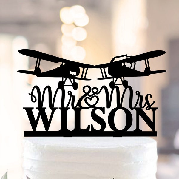 Airplane Wedding Cake Topper, Groom and Bride Cake Topper, Biplane Cake Topper, Pilot Cake Topper, Funny Cake Topper, Mr & Mrs Cake Topper