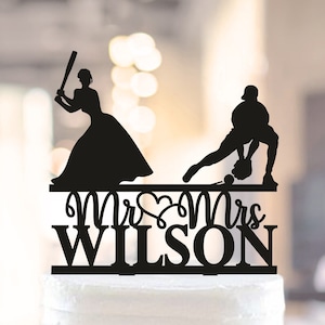 Baseball Wedding Cake Topper, Bride and Groom Wedding Cake Topper, Funny Baseball Cake Topper, Baseball Fan Topper, Baseball Theme Wedding