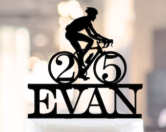 Cycling Name and Age Cake Topper, Biking Cake Topper, Bicycle Cake Topper, Cycling Bike Cake Topper, Road Bike Birthday Topper, Cyclist Top