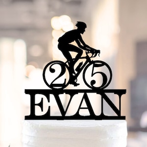 Cycling Name and Age Cake Topper,Biking Cake Topper, Bicycle Cake Topper, Cycling Bike Cake Topper, Road Bike Birthday Topper,Cyclist Topper