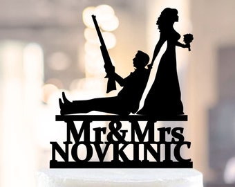 HUNTER Wedding Cake Topper, Wedding Cake Topper with guns, Wedding Cake Topper, Gunsters Wedding, Silhouette Topper,Our Hunt is Over (1142)
