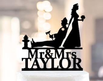 Wedding cake topper, Fireman and Nurse Wedding Cake Topper, Fireman Wedding Cake Topper, Firefighter Cake Topper (1339)