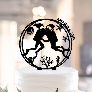 Scuba Diving Wedding cake Topper, Free Divers Acrylic Cake Topper, Custom Scuba Couple Cake Topper Wedding, Divers Silhouette Wedding Topper