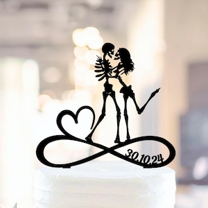 Halloween Wedding Cake Topper, Till Death Do Us Part, Skull Cake Topper, Skeletons Cake Topper, Bride and Groom Skeletons, Infinity Topper