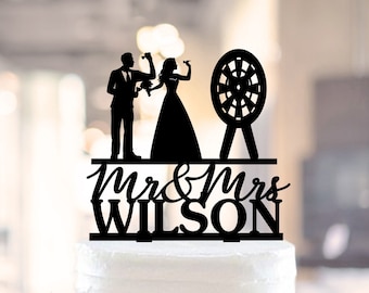 Darts Wedding Cake Topper, mr and mrs topper with personalization, No Darts With Dart Cake Topper, dart board wedding topper, darts gift