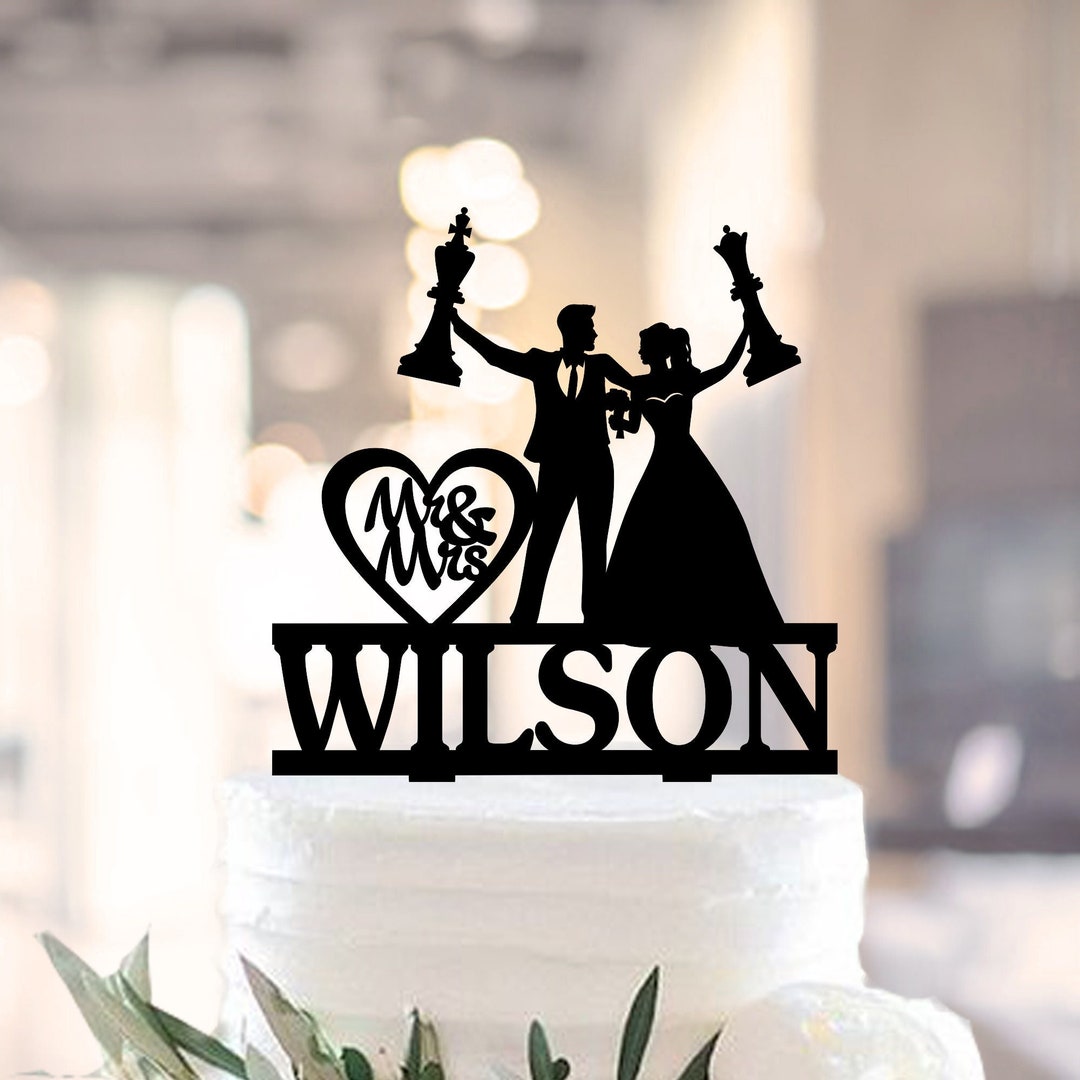 Chess Wedding Cake Topper, King and Queen Checkmates