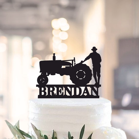 Birthday Personalised Tractor Silhouette Card Cake topper