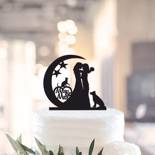 Décoration de gâteau lesbienne avec chat et chien, Lesbienne avec chats, décoration de gâteau de mariage lesbien, gâteau Mme et Mme, silhouette lesbienne (1328)