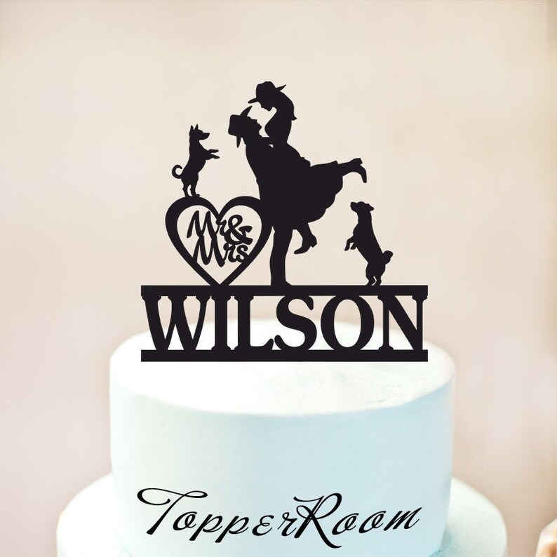 Cowboy Hat and Boots,Personalized with Name Custom Cowboy Wedding Cake Topper,Cake topperwith dogs1364 Country Western Wedding Cake Topper