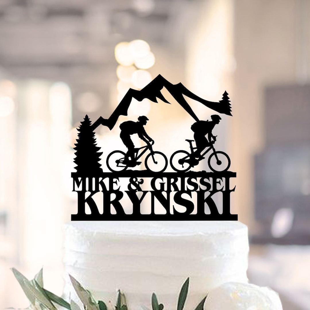 Wedding Bicycle Cake Topper, Bride and Groom Silhouettes on Bike ...