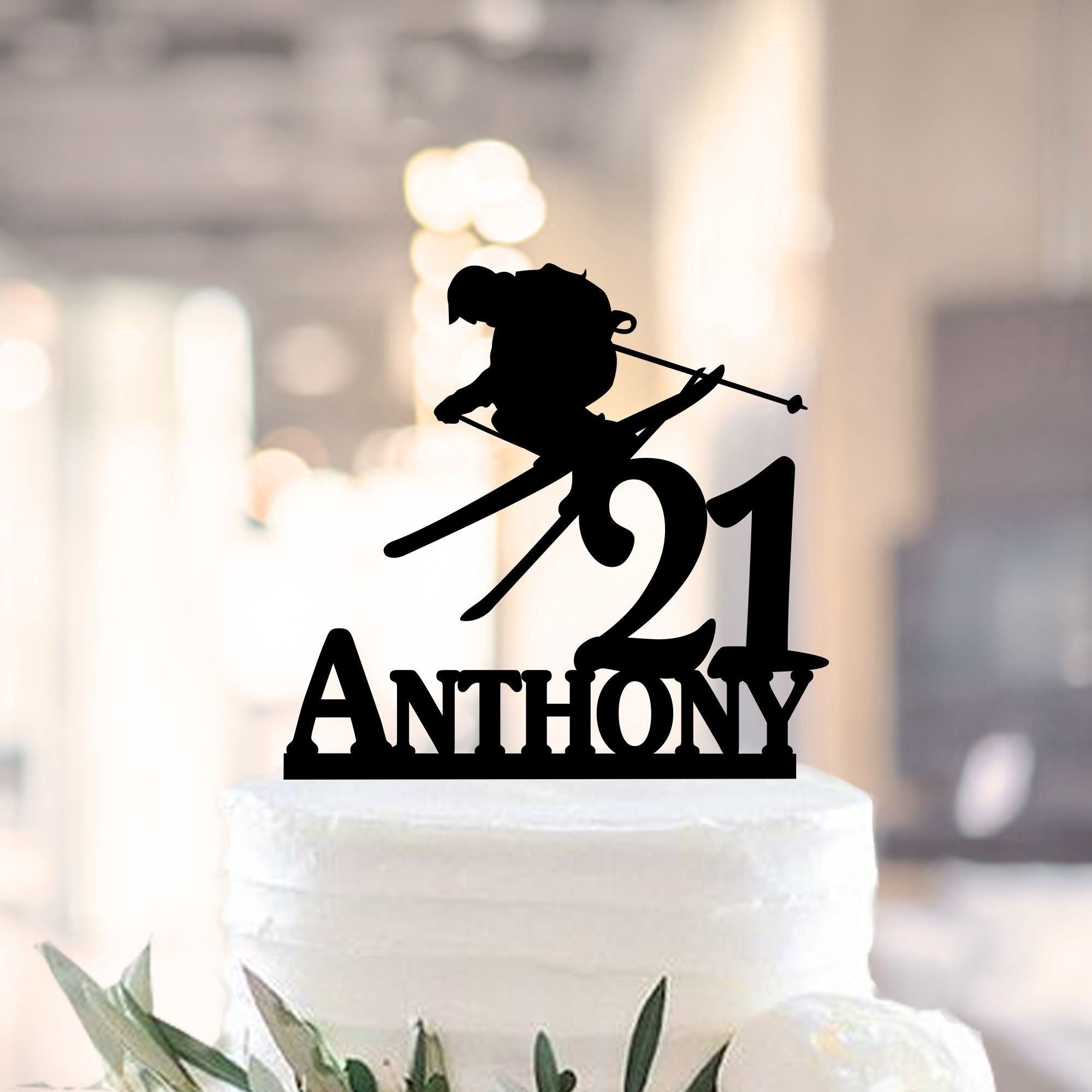 Skiing Birthday Cake Topper