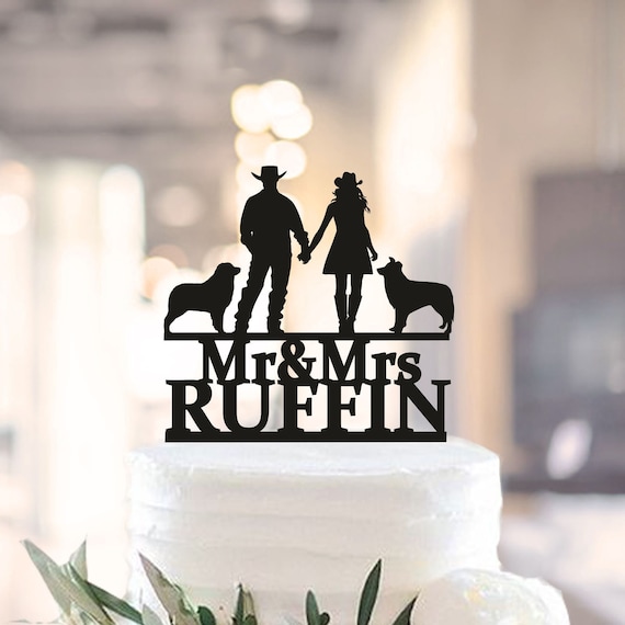 Cowboy Wedding Cake Topper,Country Cake Topper,Western Cake Topper,Country Wedding Cake Topper,Cowboy with dog Cake Topper (1173)