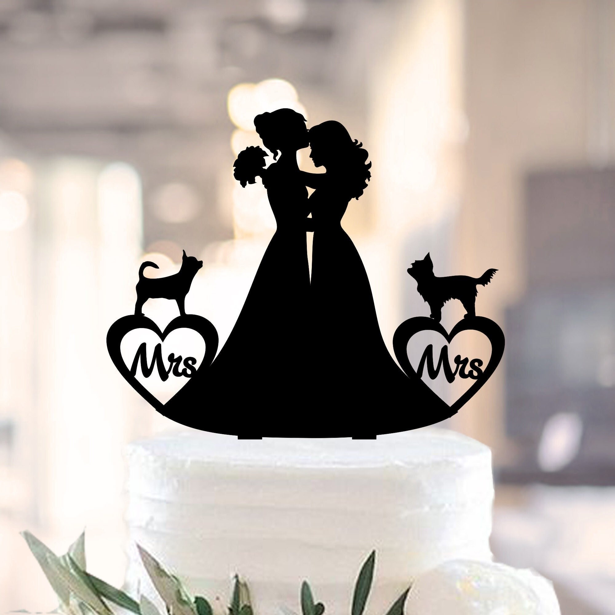 mariée et marié gâteau de mariage Toppers- Silhouette de mariée et marié tenant la main