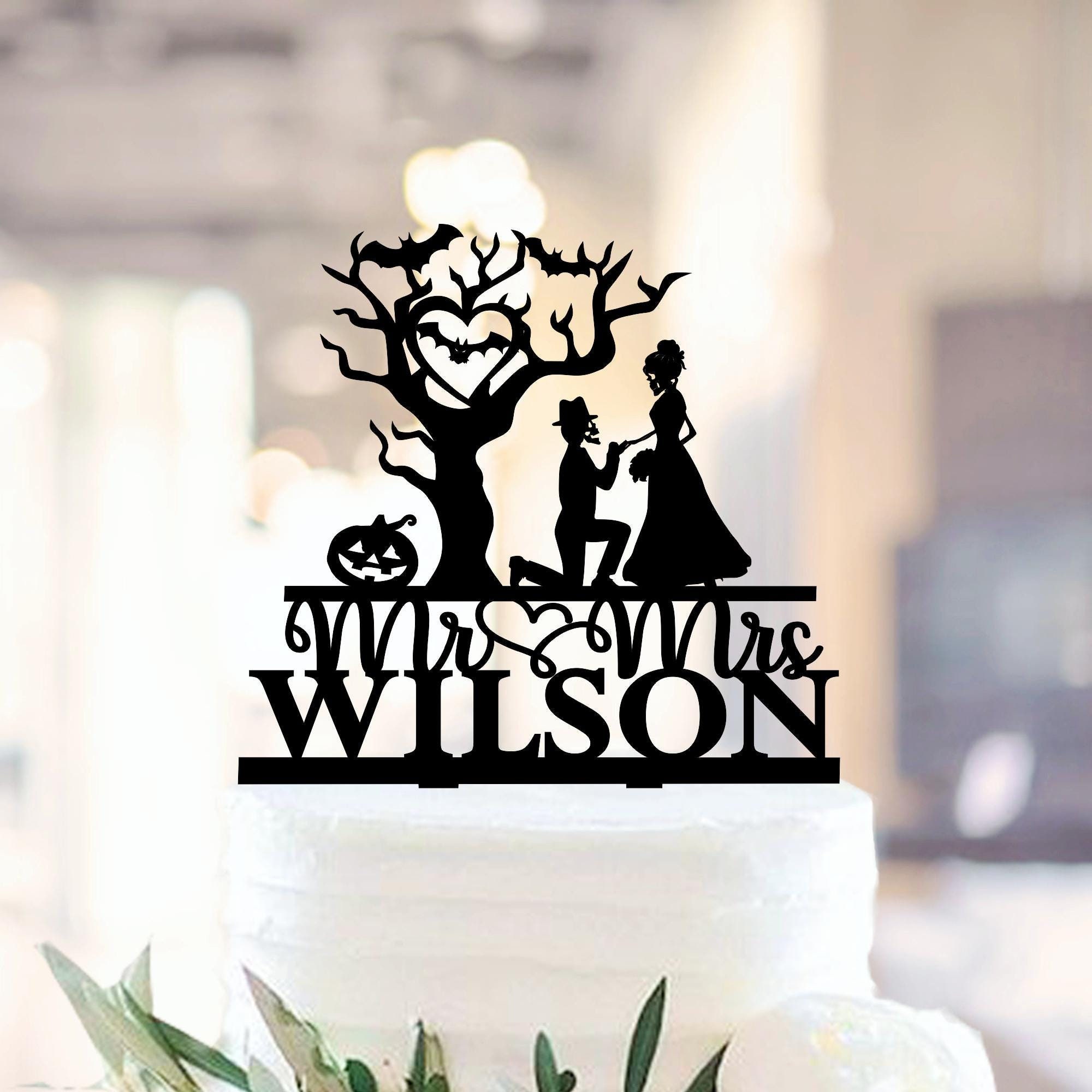 LunarCharm Mr & Mrs Cake Topper Decorazione per torta di nozze in legno verde per festa d'ingaggio, anniversario, proposta