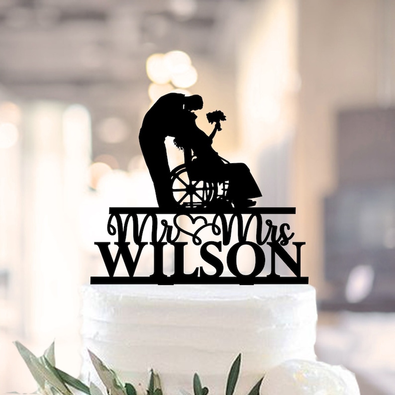 Wedding Cake Topper With Wheelchair, Bride in Wheelchair Cake Topper, Special Needs Wedding, Woman on the Wheelchair, Cake Topper Wheelchair image 1