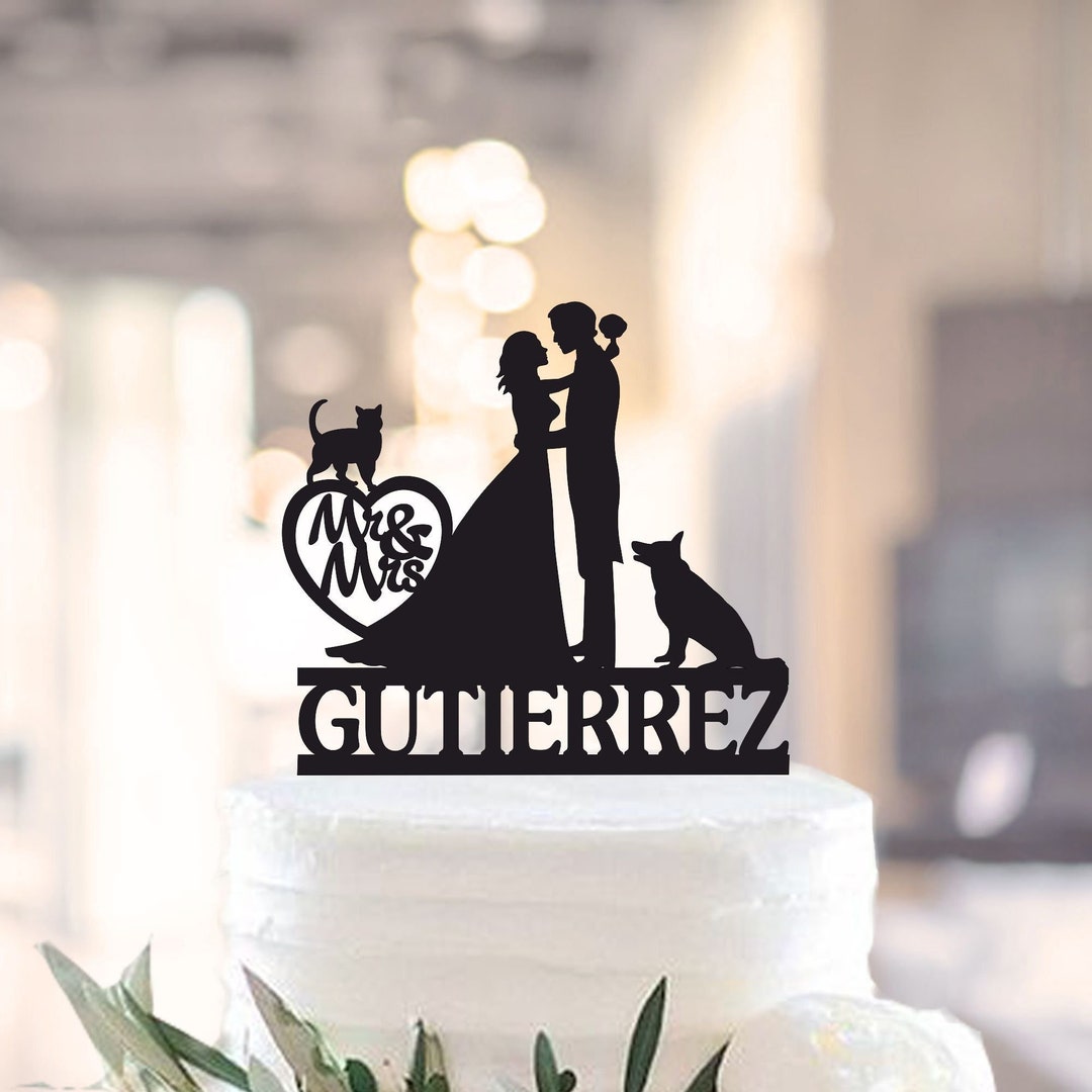 Wedding Cake Topper With Dog and Cat, Bride and Groom With Dog and Cat ...