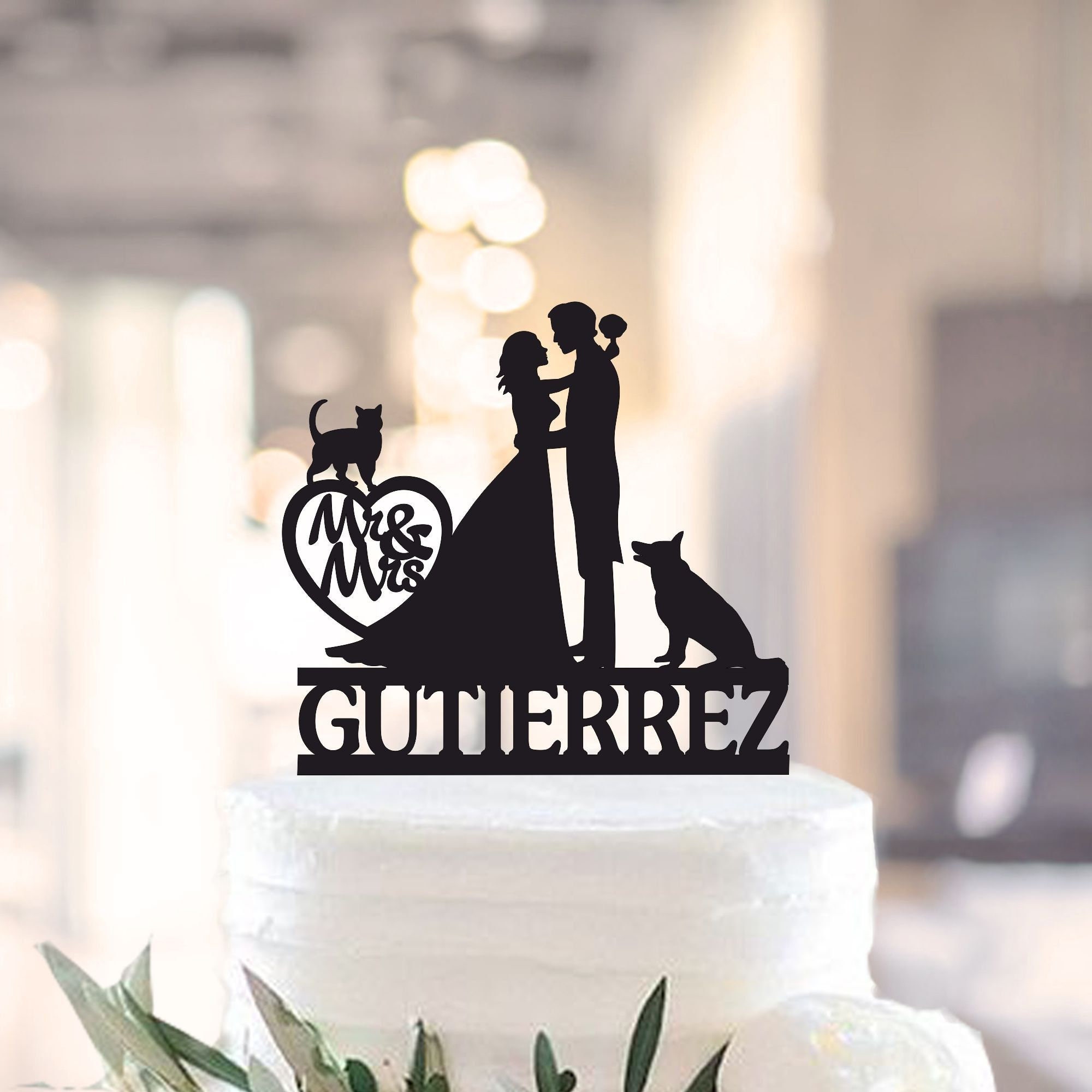 Wedding Cake Topper With Dog and Cat, Bride and Groom With Dog and Cat ...