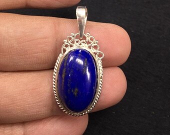 Lapis Lazuli pendant, Lapis Pendant, Lapis Lazuli Pendant Silver, Blue Lapis Oval Cabochon Pendant, Sterling Silver Pendant For Women