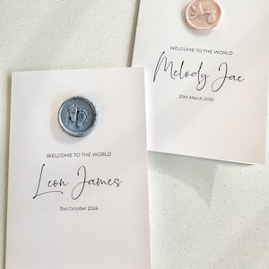 Personalised New Baby Greeting Card with Wax Seal | A6 Size | White Envelope