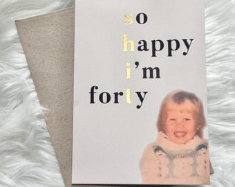 30e personnalisée | 40e | 50e | 60e | 70e | 80e | 90e | carte d'anniversaire avec photo d'un jalon | Impression feuille d'or | de voeux | A6 105 x 148 mm