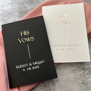 Personalised His Vows | Her Vows | Pair of Greeting Cards | Gold | Silver | Rose Gold | A6 Folded Size 105 x 148mm