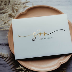 To my | our son on his wedding day | Greeting Card | Gold | Silver | Rose Gold | A6 Folded Size 105 x 148mm