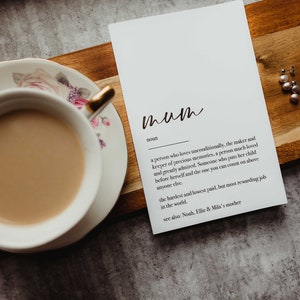 Mother's Day dictionary definition for mum | Personalised Greeting Card | Gold | Silver | Rose Gold | A6 Size 105x148mm | Large 120x180mm