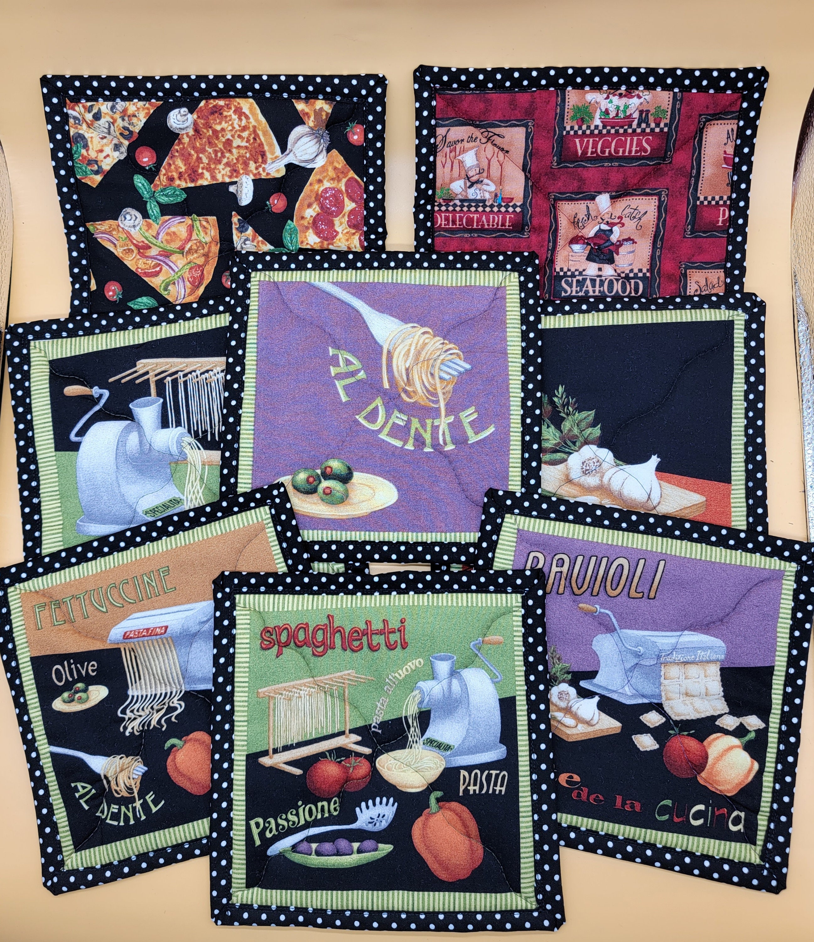 Quilted Hot Pads-italian Food Themes Hot Pads Italian 